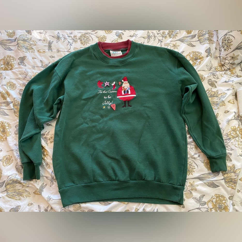 Vintage Green Holiday Sweatshirt  with Santa Design